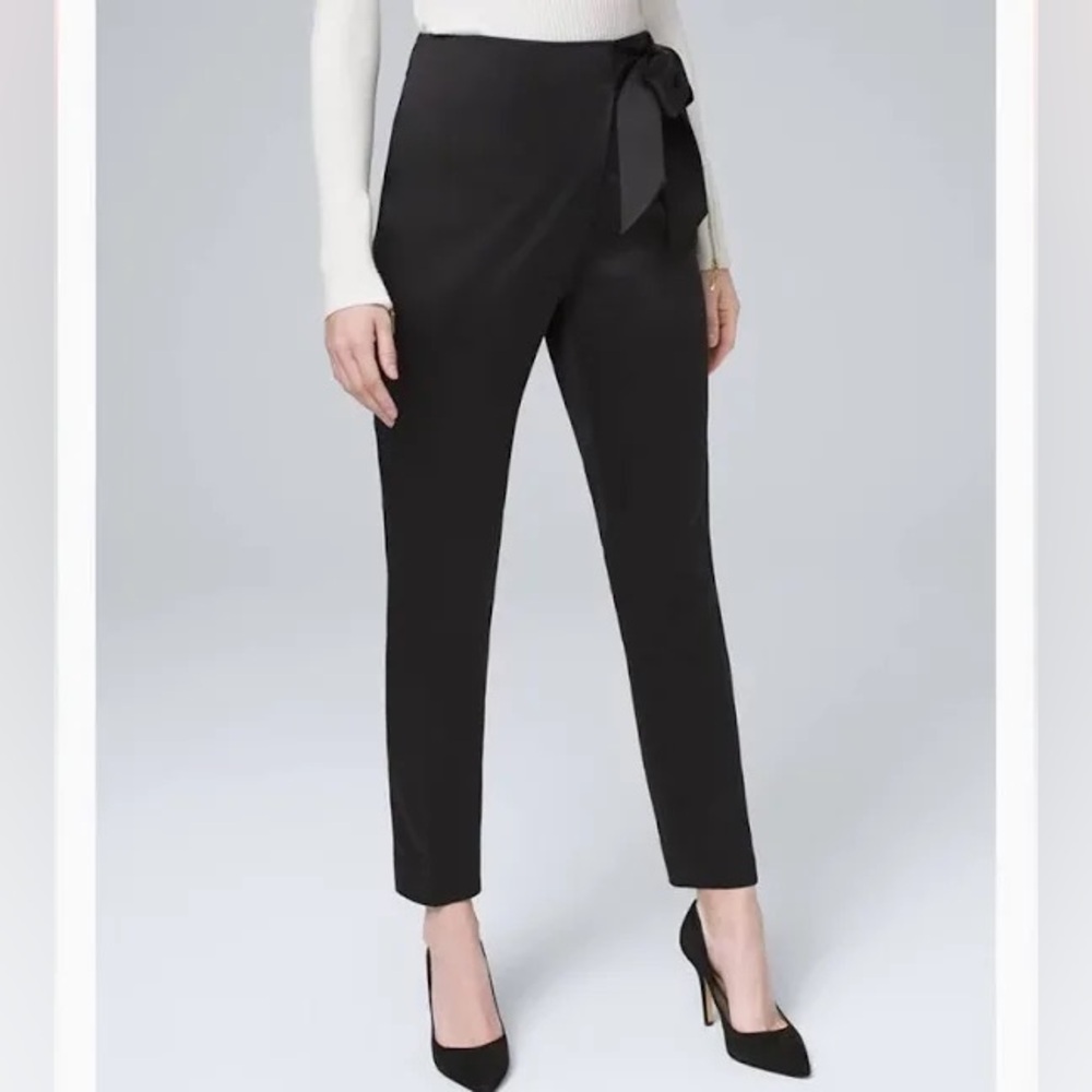 WHBM Bow-Belt Tapered Satin Ankle Pants